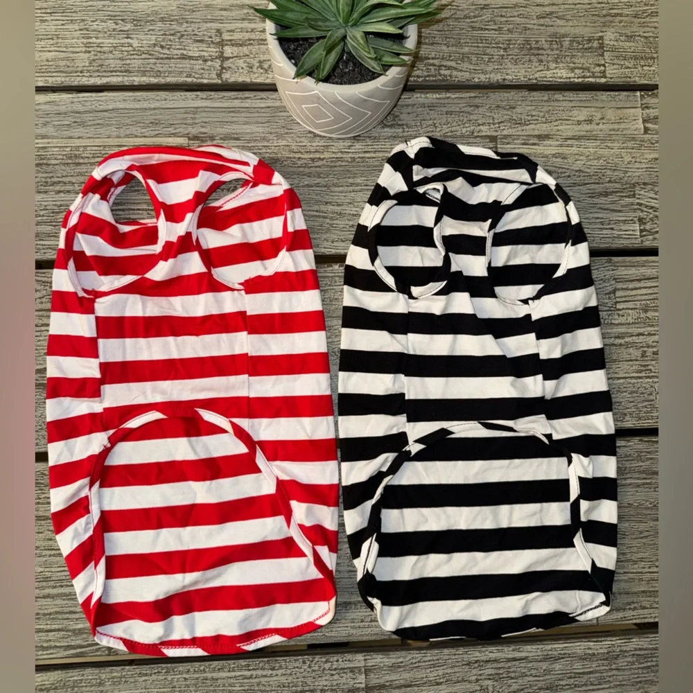 NEW Set of 2 Dog Cotton Racerback T-Shirts, Striped, Size Large